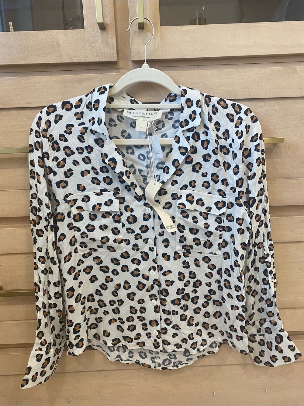 saltwater LUXE White Leopard Print Button-Down Shirt